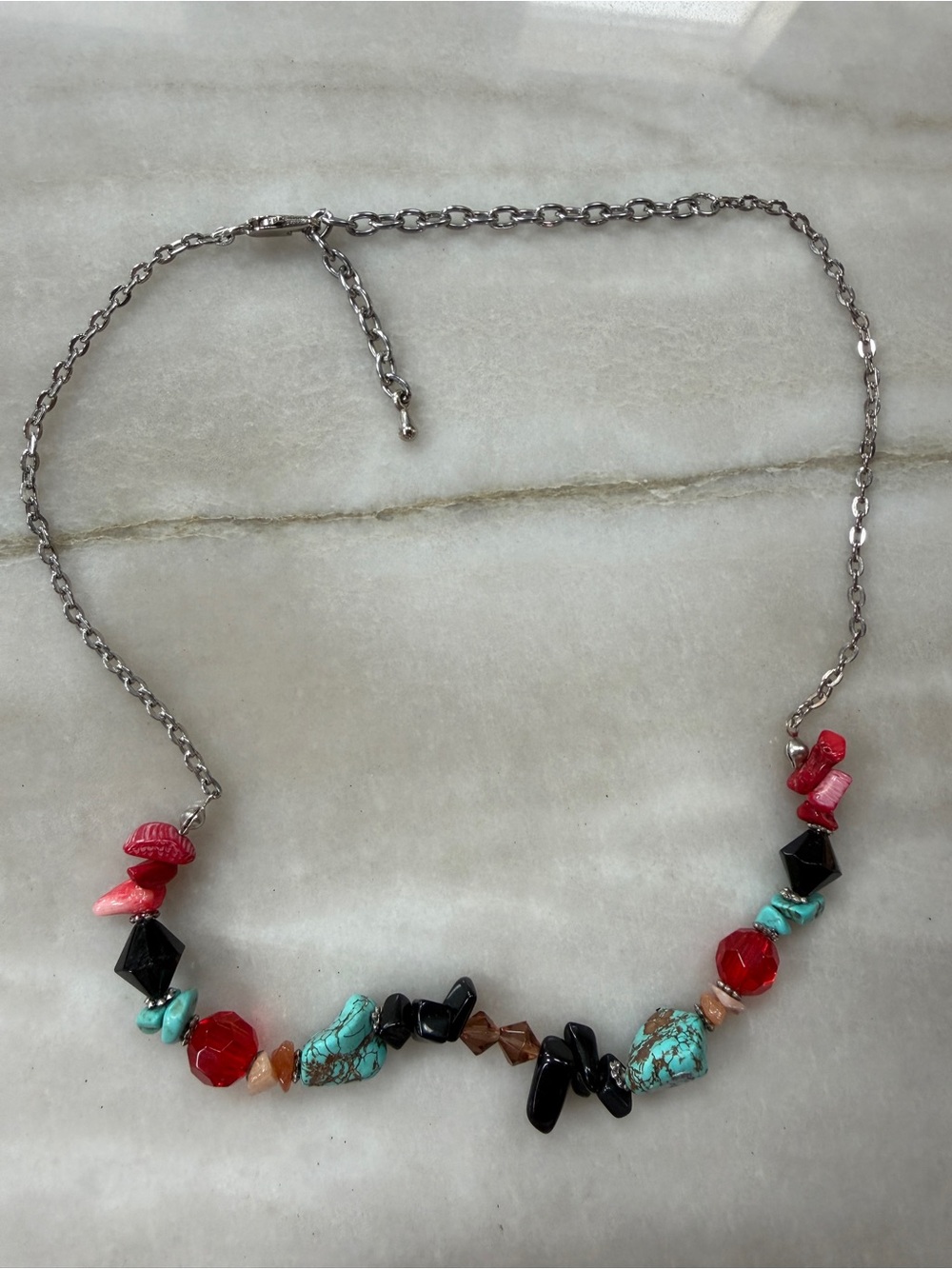 Vintage Y2K bead rock and turquoise necklace